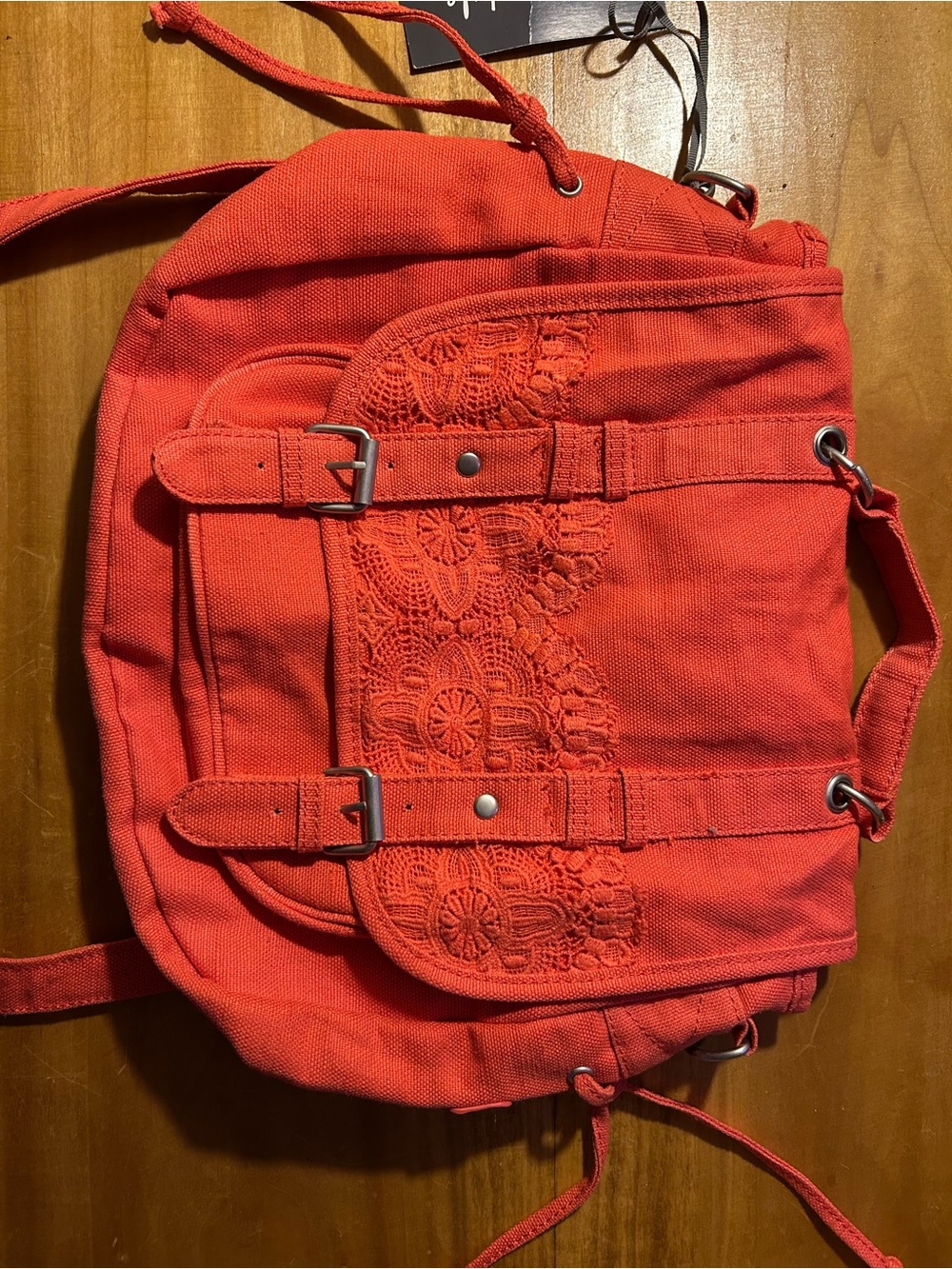 Aeropostale Red Canvas Crossbody Bag with Lace Accent